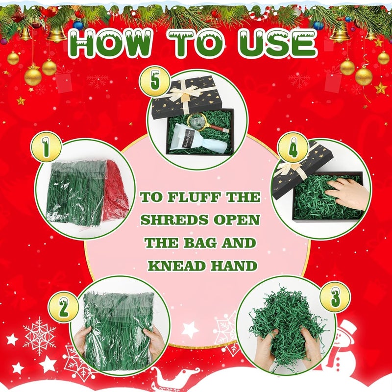 MARFOREVER 200g/7oz Christmas Crinkle Shredded Paper Filler, Xmas Red Green Raffia Cut Paper Shred Filler Grass for Christmas Basket Stuffing Gift Box Wrapping Party Decoration - Image 4